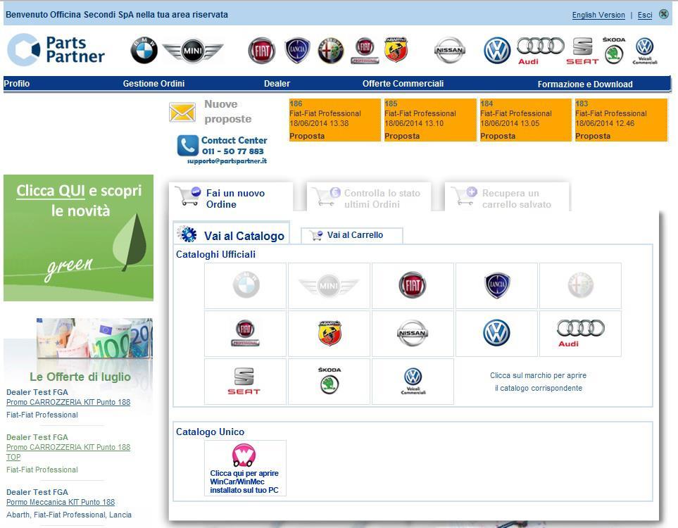 Accesso a WinCar/WinMec da PartsPartner Se hai configurato l integrazione, sul portale PartsPartner visualizzerai la nuova sezione «Catalogo Unico», da cui sarà possibile aprire il prodotto