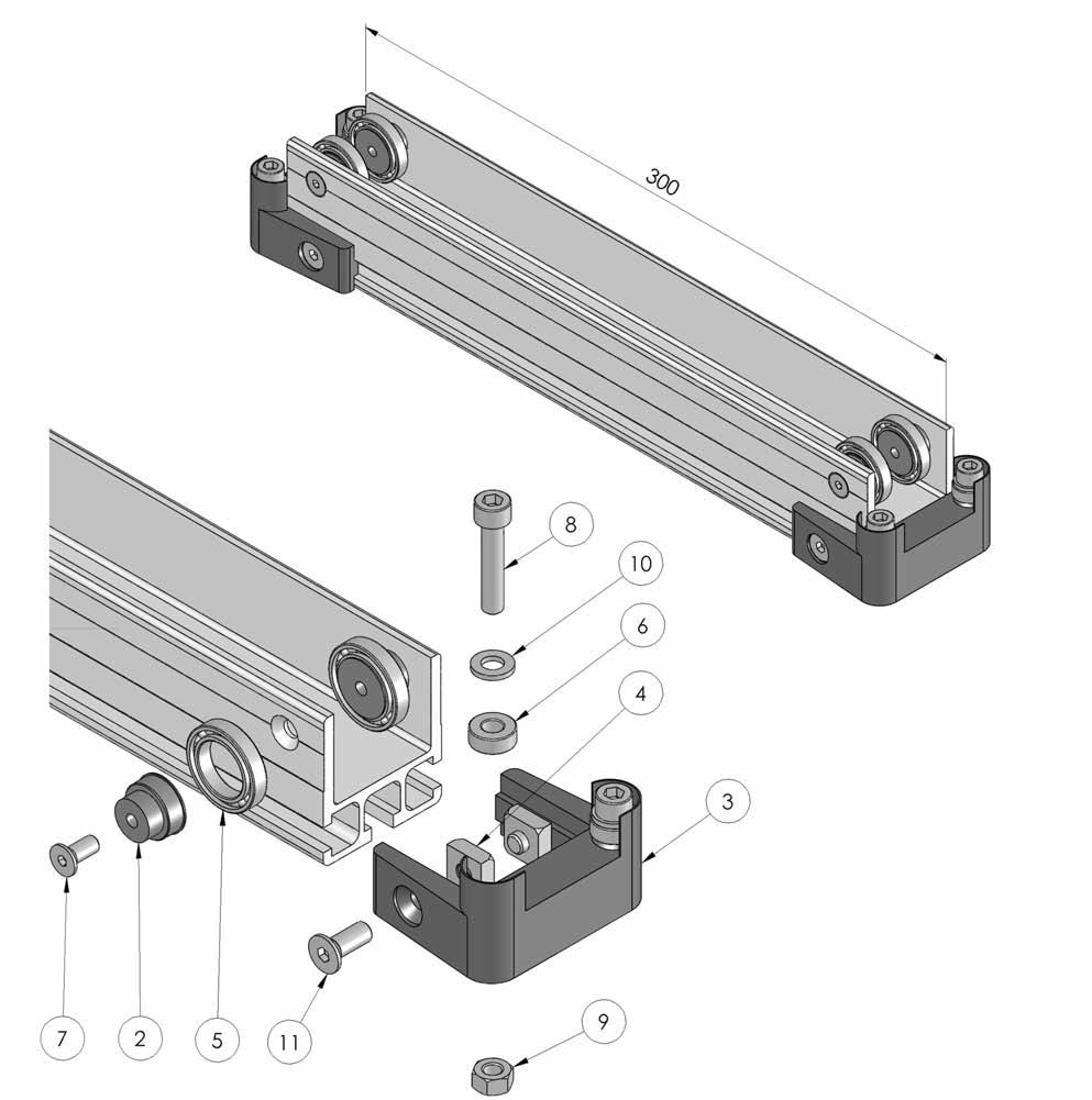 CARRELLO STANDARD IN ALLUMINIO L = 300 COD. 01.300.000 STANDARD ALUMINIUM TROLLEY L = 300 cod. 01.300.000 11 10 9 7 6 5 3 2 1 Num.