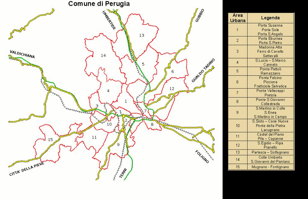 La distribuzione territoriale degli stranieri nel Comune di Perugia negli anni 2007 2008-2009 Il territorio comunale è stato diviso in 15 aree per consentire la conoscenza e la rappresentazione