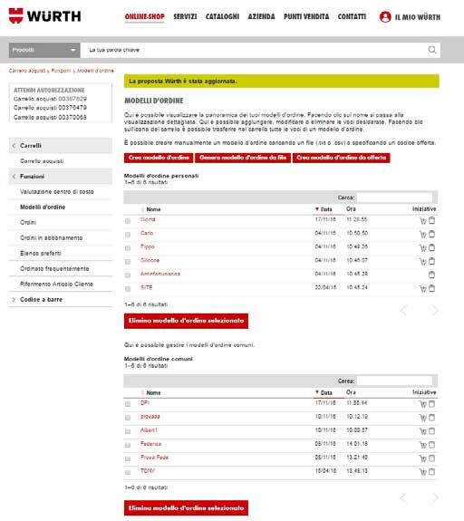 Modelli d'ordine La funzione modelli d ordine risulta particolarmente utile per tutti quegli acquisti che si ripetono di frequente.