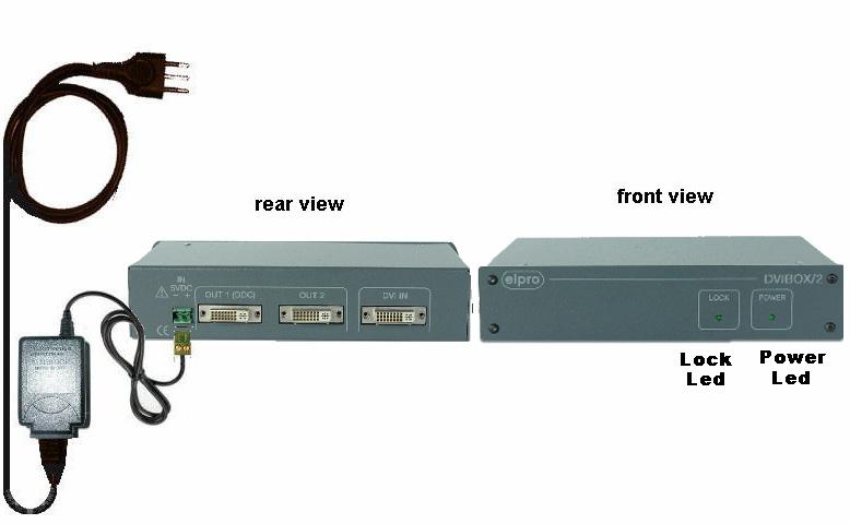 2.0 ALIMENTAZIONE L'unità DVIBOX/2 deve essere alimentata tramite l apposito adattatore AC/DC dato in dotazione. Questo si colleghera alla rete 230 Vac 50Hz tramite il cavo rete.