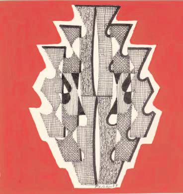 1979 DISEGNO "La Bomba" dall'ultima serie di sculture "Il Tarlo" d 272 China e tempera rossa 9,9x9,8 DATAFIRMA