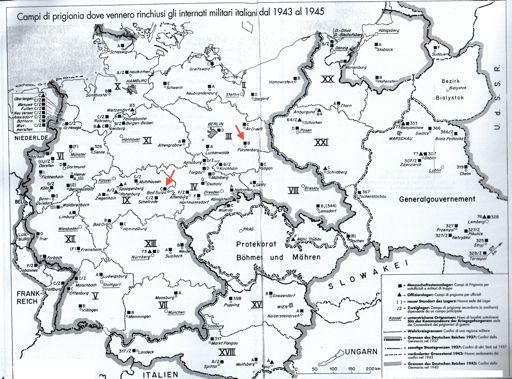 Mappa dei campi di prigionia nei quali furono internati gli IMI (tratta da: Schreiber, I militari, cit.).