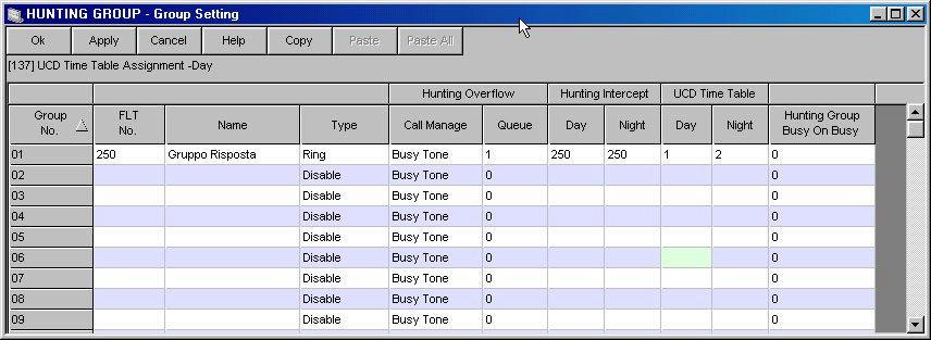 Type : Programmare tipo di gruppo : esempio Gruppo RING D. Call Manage selezionare l opzione desiderata : Busy tone =.