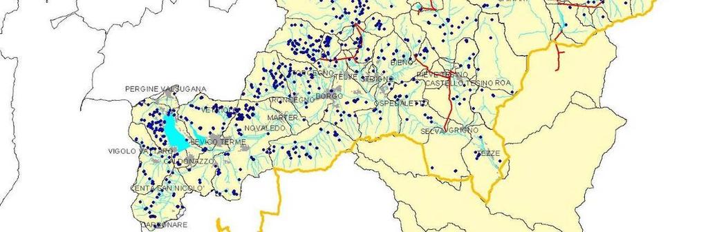 In maggior dettaglio risultano attive 93 derivazioni da corso d acqua superficiale (58 Brenta, 14 Cismon, 21 Vanoi), attingimenti