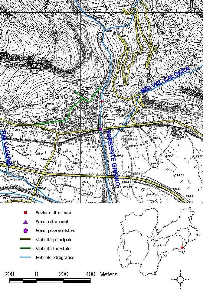 GRIGNO PAESE CARATTERISTICHE GENERALI SEZIONE DI INDAGINE STAZIONE IDROMETRICA BACINO IDRICO DI 1 LIVELLO Brenta SUPERFICIE BACINO 90,5 km 2 LOCALITÀ CORPO IDRICO Comune di Grigno Torrente Grigno