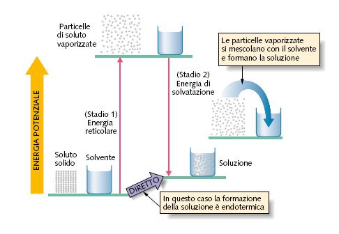 4 LE SOLUZIONI 7.3 Solubilità: questioni energetiche Nella realtà, una soluzione si forma direttamente come indicato dalla freccia in viola.