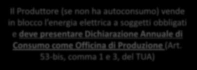 53, comma 2, del TUA Se il Cliente non è soggetto obbligato Il cliente si configura come Officina d Acquisto per Uso Proprio e si fa fatturare l energia elettrica senza l