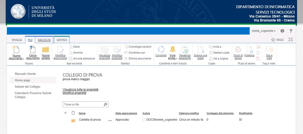 Creare una nuova sottocartella in cui mettere più documenti inerenti allo stesso argomento Per creare una cartella che contenga più documenti relativi allo stesso argomento occorre posizionarsi nel