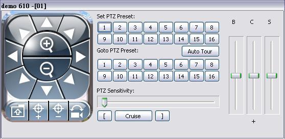 9-5.3 Controlli PTZ Durante la visualizzazione di un singolo ingresso premendo il tasto destro del mouse ap pare il pannello per il movimento delle telecamere PTZ (se è attiva la funzione PTZ).