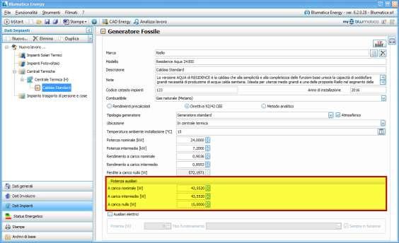 Inoltre, su ciascun generatore, è possibile indicare la potenza di eventuali pompe dei circuiti di collegamento tra il generatore di calore e l accumulo.