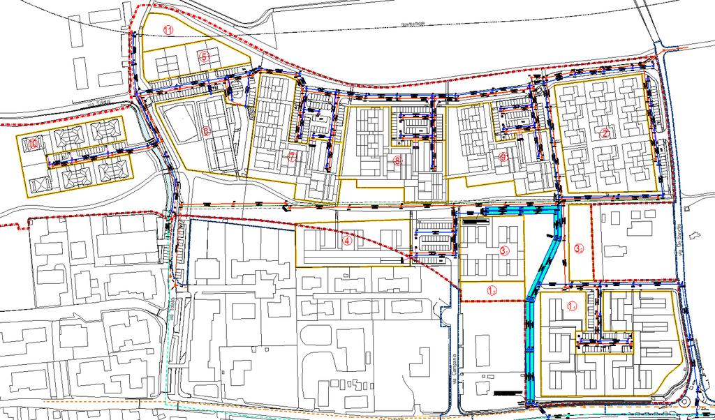 Figura 5 Lay-out delle reti fognarie a servizio del comparto in esame.