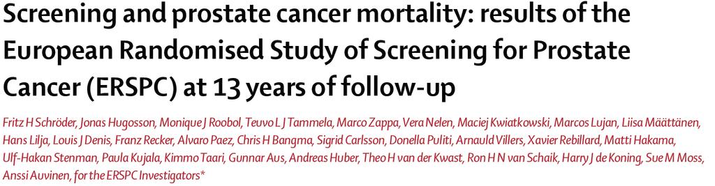 2) Epidemiologia valutativa: esempi PSA & ca Prostata prostate cancer mortality The absolute risk reduction of death from prostate cancer at 13 years was 0.11 per 1000 person-years or 1.