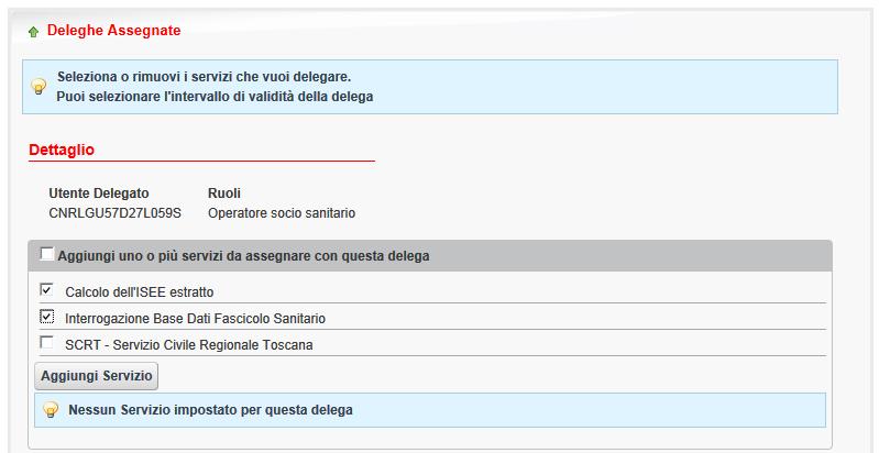 Nella schermata successiva vengono mostrati i ruoli appartenenti al soggetto delegante: è necessario selezionare un ruolo da assegnare al delegato.