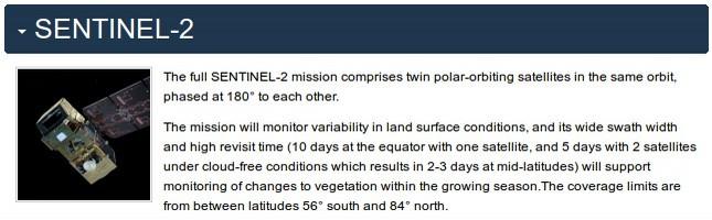 ESA Sentinel 2 Sentinel-2 è un programma/satellite europeo (il primo