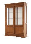 Silverware cupboard with 2 sliding doors, in walnut finish solid wood, glass inside shelves, fabric covered back.