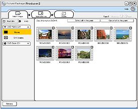 Passaggio 1: Selezione delle immagini Passaggio 1: Selezione delle immagini Quando viene avviato Picture Package Producer2, viene visualizzata la finestra del menu principale.