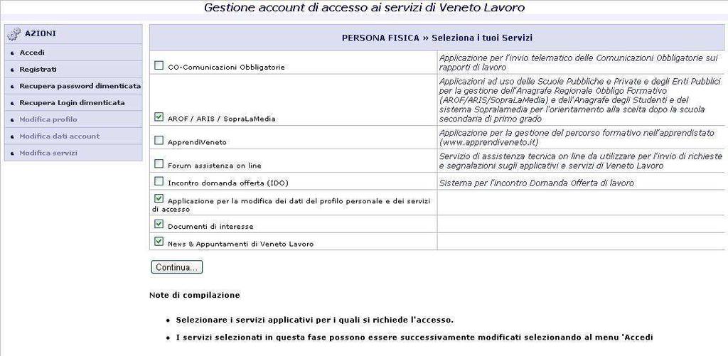 selezionando il servizio di interesse (Arof) e proseguendo sarà necessario indicare quanto meno le informazioni sotto indicate richieste nella pagina finale di registrazione.