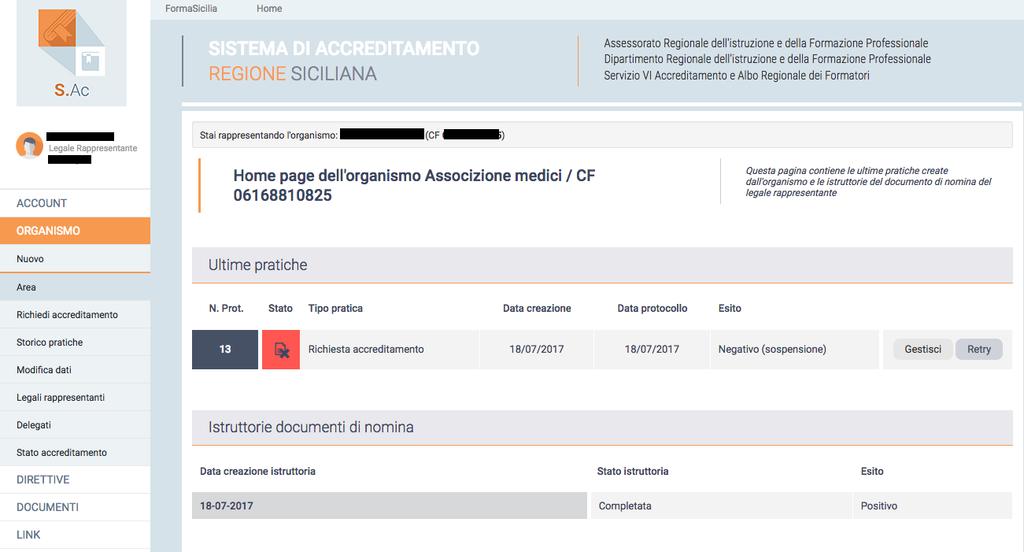 Cliccando il bottone di retry, il sistema in automatico: ü crea una nuova