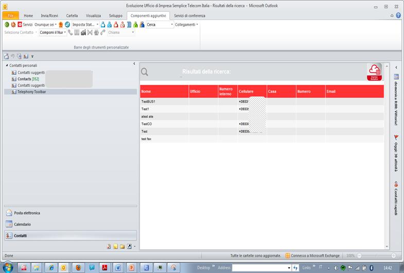 6.4 AVVIO CHIAMATA DA OUTLOOK 1. Accedere ad Outlook. 2. Selezionare il tab Componenti aggiuntivi. 3. Inserire il nome da chiamare nel campo Cerca : verranno visualizzati i contatti. 4.