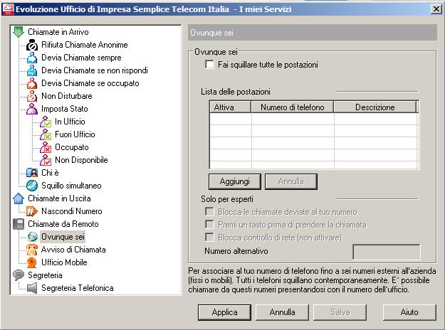 Nota: in questa versione dell applicazione sono mostrate anche altre due opzioni Blocco controllo di rete e Numero alternativo che non devono essere attivate. 3.