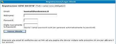 Procedura di registrazione: Per registrare il proprio account utente, cliccare il link registrazione nuovo utente: Si accederà