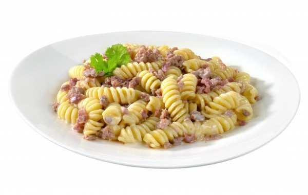 Fusilli alla norcia Fusilli con salsa con pasta di salsiccia precucinati e surgelati Ingredienti: pasta di semola di grano duro parzialmente cotta 48,5% (semola di grano duro, acqua, sale), salsa