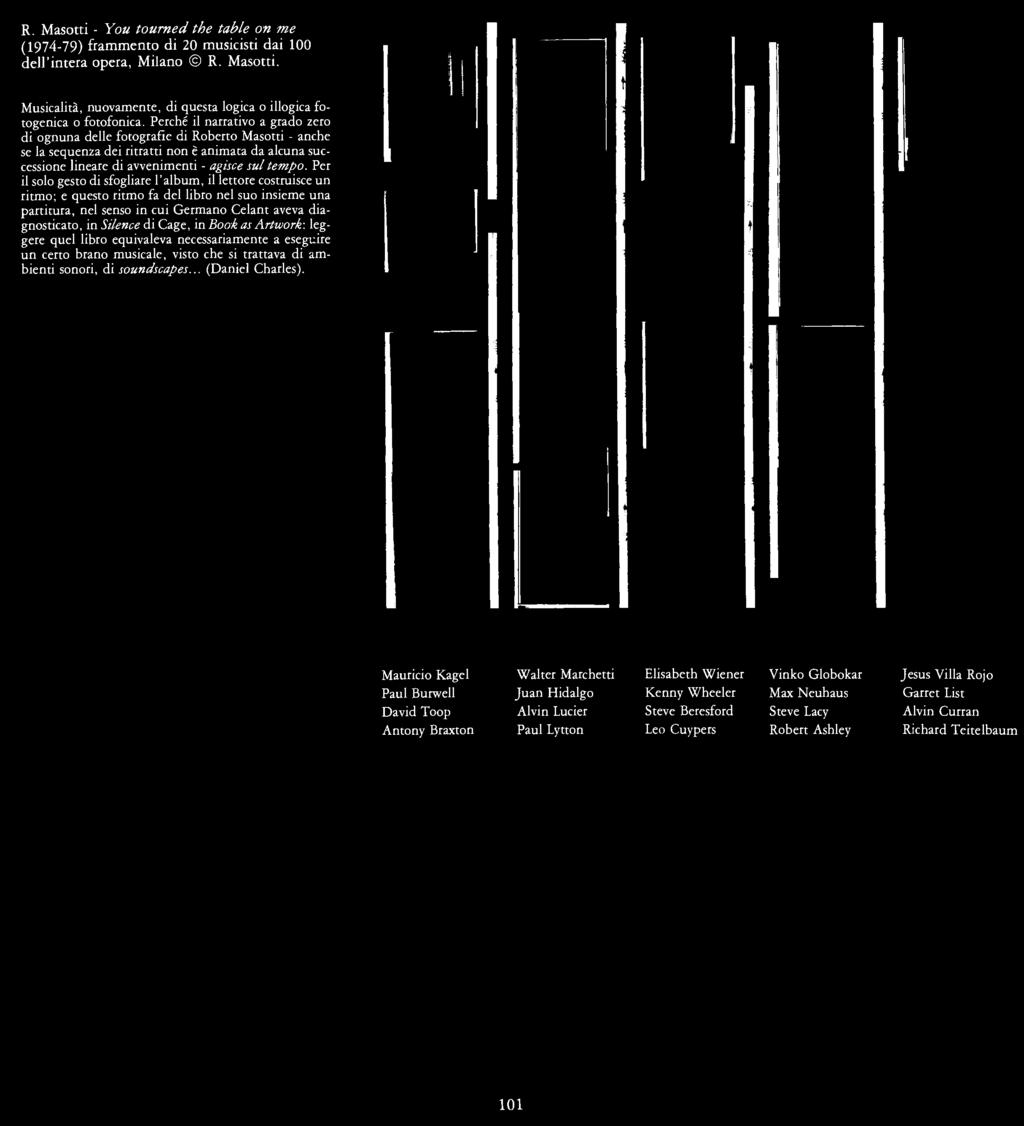 Per il solo gesto di sfogliare l'album, il lettore costruisce un ritmo; e questo ritmo fa del libro nel suo insieme una partitura, nel senso in cui Germano Celant aveva diagnosticato, in Silence di