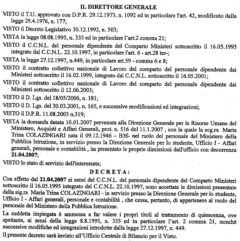 (D.D. 15 gennaio 2007 - Visto e registrato all'ufficio centrale del