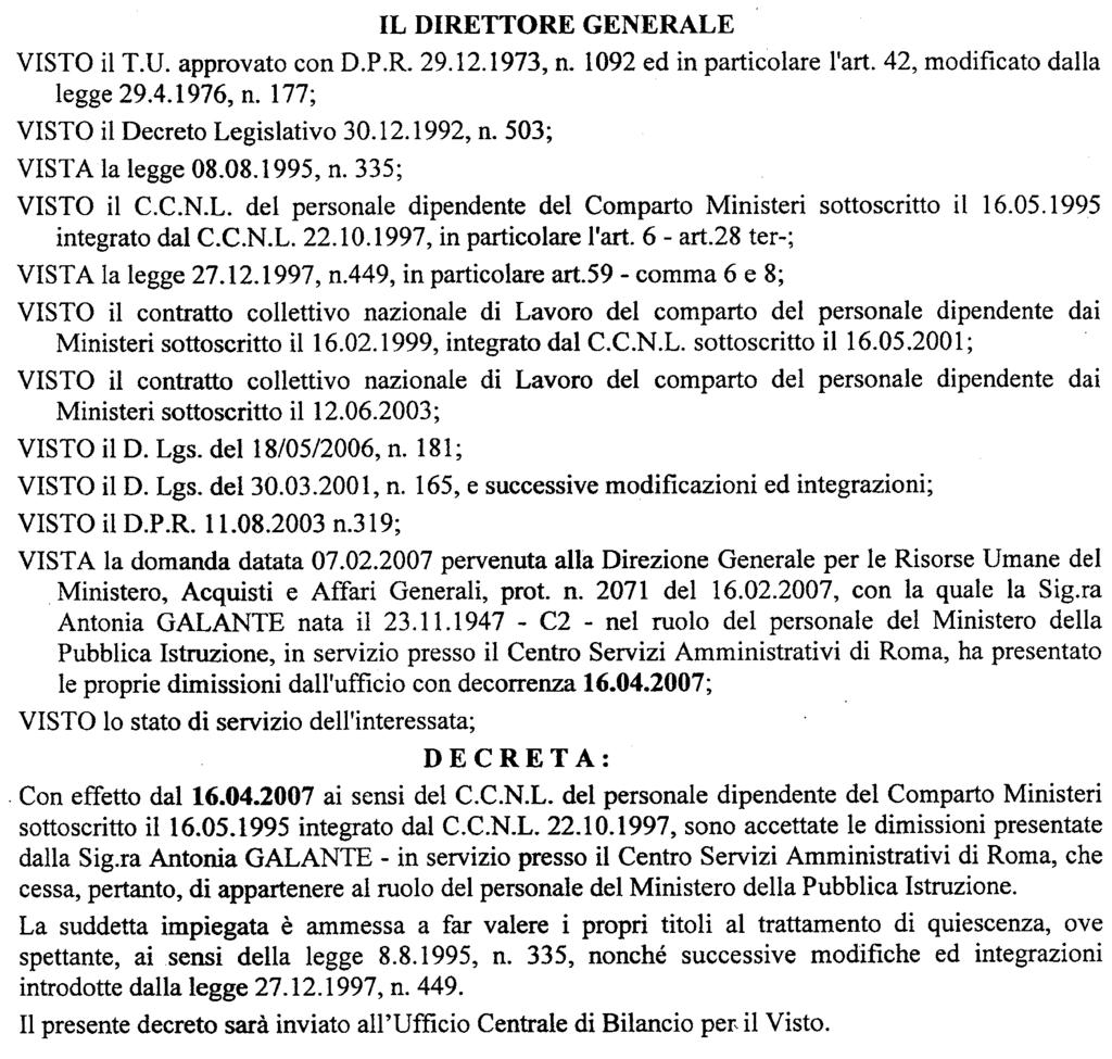 (D.D. 9 marzo 2007 - Visto e registrato all'ufficio centrale del