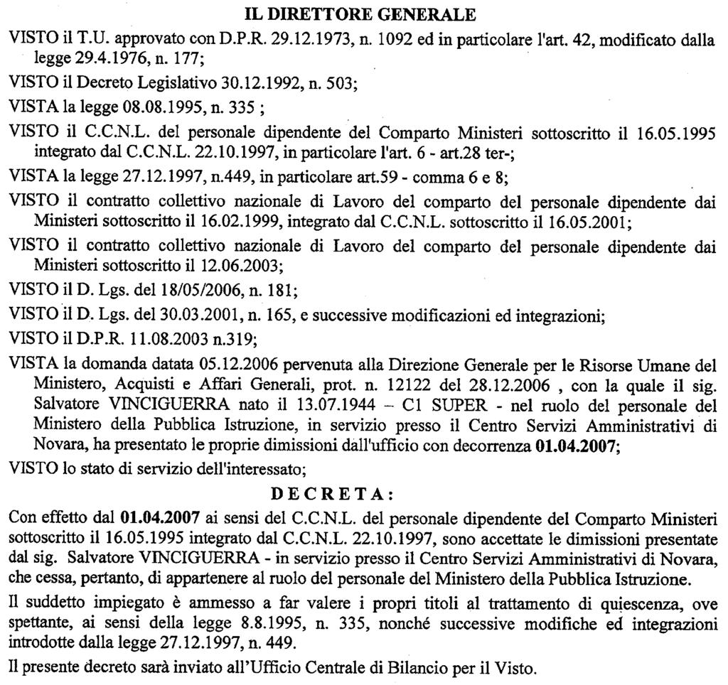 (D.D. 15 gennaio 2007 - Visto e registrato all'ufficio centrale del