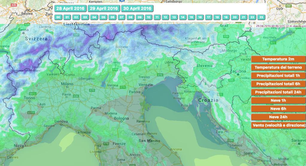 PIATTAFORMA PREVISIONALE GIS-BASED Le previsioni dei parametri meteorologici sono presentate su di un sistema GIS che visualizza i dati sovrapponendoli alla cartografia del territorio.