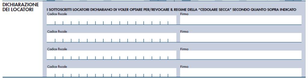 Sezione Dichiarazione dei locatori da compilarsi nel caso in cui sia