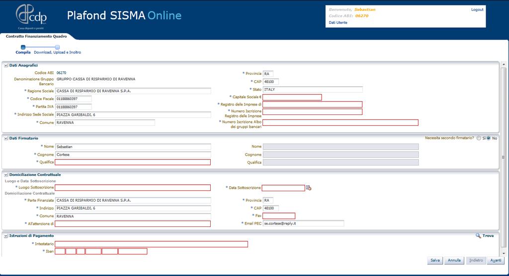 Figura 22 - Controllo automatico dei campi di compilazione del CFQ Nella pagina successiva sarà