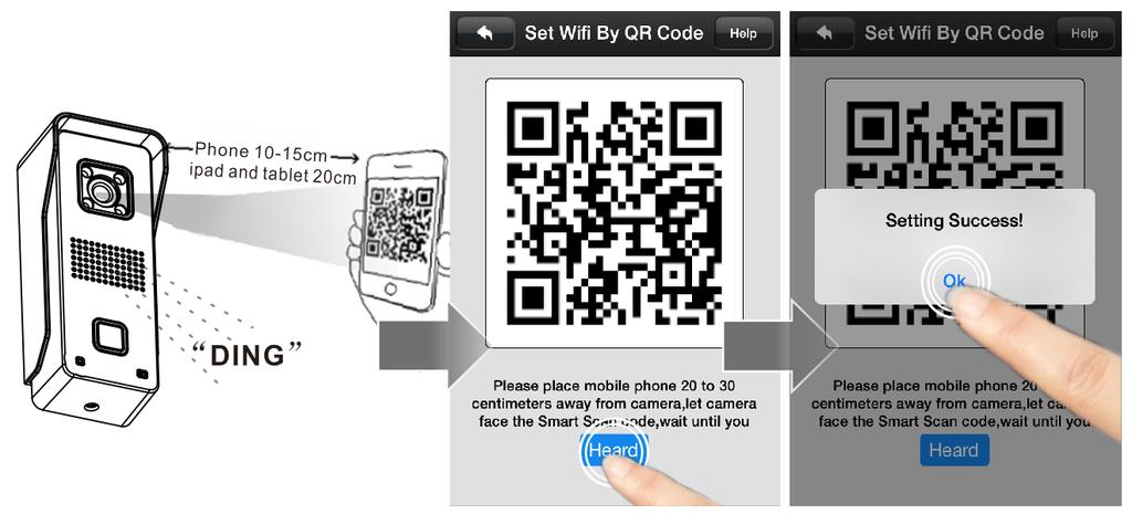 Posizionare lo smartphone con il QR code di fronte al videocitofono a 10-15cm di distanza. (20cm per ipad e tablet).