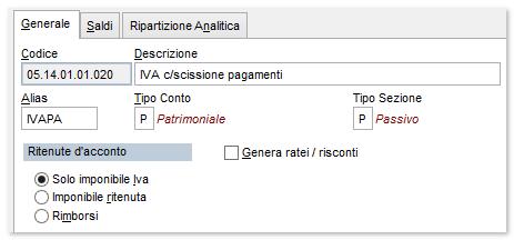 La contabilizzazione del documento porterà alla generazione del movimento contabile come segue in base alla