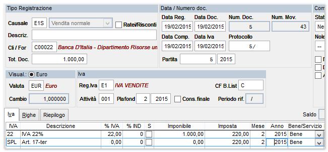 Il modello proposto per la scrittura contabile prevede l aggiunta di righe iva di storno come descritto al paragrafo (1.