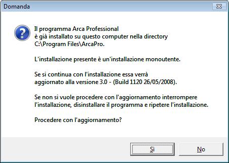 Il programma Setup.exe presenterà la seguente videata: L intestazione della videata (in alto a sinistra) deve essere Aggiornamento e non Installazione.