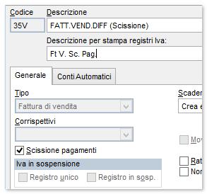 esigibilità differita e per causali di tipo fattura vendita e