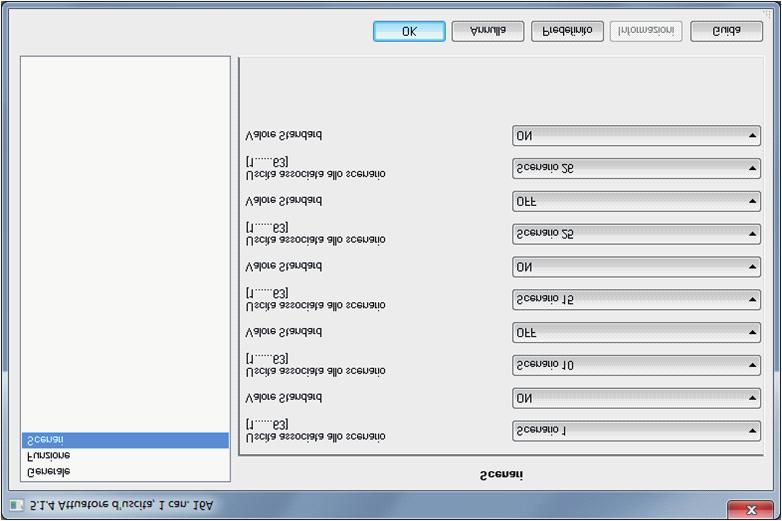 2.5 Scenari La funzione scenario viene abilitata nella finestra dei parametri Funzione. I valori dello scenario possono essere impostati (memorizzati) tramite il bus.