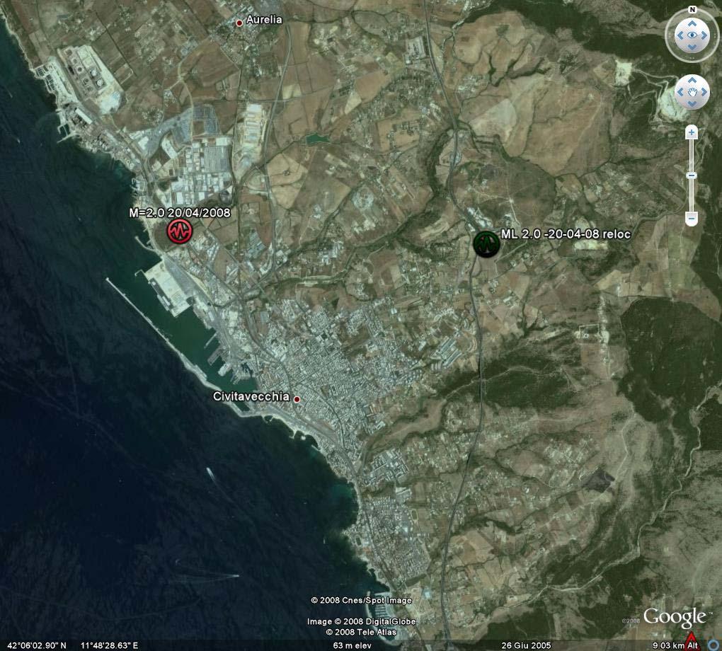 Rilocalizzazione del terremoto di Civitavavecchia del 20/04/2008 Localizzazione