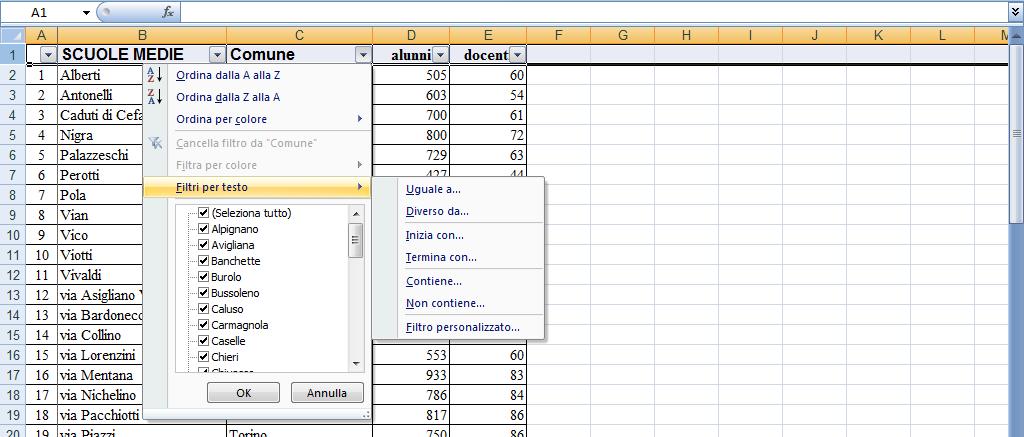 Filtri Aprire il file Scuole che si trova nella propria cartella. In Microsoft Excel è possibile analizzare i dati di un elenco in diversi modi.