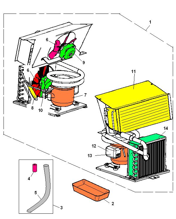 Tav 283 REFRIGERAZIONE GRUPPO FRIGO 1 90014012 GRUPPO FRIGO IMOLA 2 05188815 VASCHETTA POLIPR. BIANCA G1410 3 05183012 KIT SCARICO COND.X 360 V.RIVET 4 03187011 TUBO IN RAME 5 09100616 TUBO CRIS.