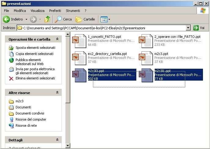 Gestione dei File Operare con i file Selezionare file e cartelle Se si vuole selezionare un unico file (cartella) è sufficiente cliccarci sopra una sola volta.