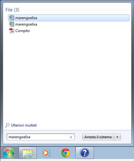 Gestione dei File Ricerca Cercare file o cartelle (Win 7) 1 premere su Start 2 scrivere il nome del file o cartella