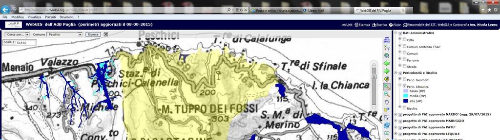 Stralcio PAI Puglia con indicazione posizione Villaggio Moresco In tale tratta, infatti, a causa della presenza in alveo di materiale alluvionale accumulatosi che nel corso del tempo ha ristretto la