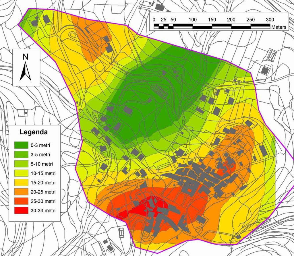 Fig. 5 Carta delle isopache del substrato