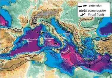 Le Alpi e gli Appennini sono il prodotto della collisione tra il margine continentale africano e quello europeo.