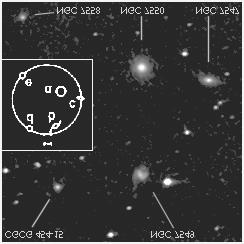 la più estesa galassia del gruppo, NGC 5350, appare, nelle immagini fotografiche e CCD come una spirale barrata, circa 4' a nord, mentre visualmente si mostra come un diffuso alone, anche se una