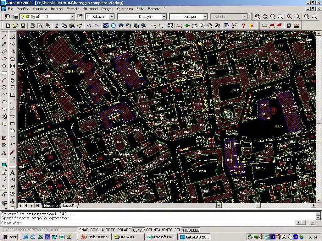 Descrizione operazioni di base Sistemazione aerofotogrammetrico georeferenziato aggiornato al 2001 Schermata Autocad riferita al